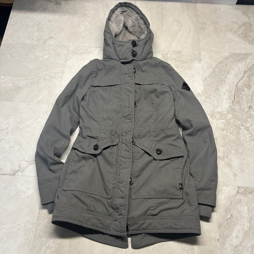 Hollister Heritage Collection Parka Jacket Grey Women XS Hooded Faux Fur Lined